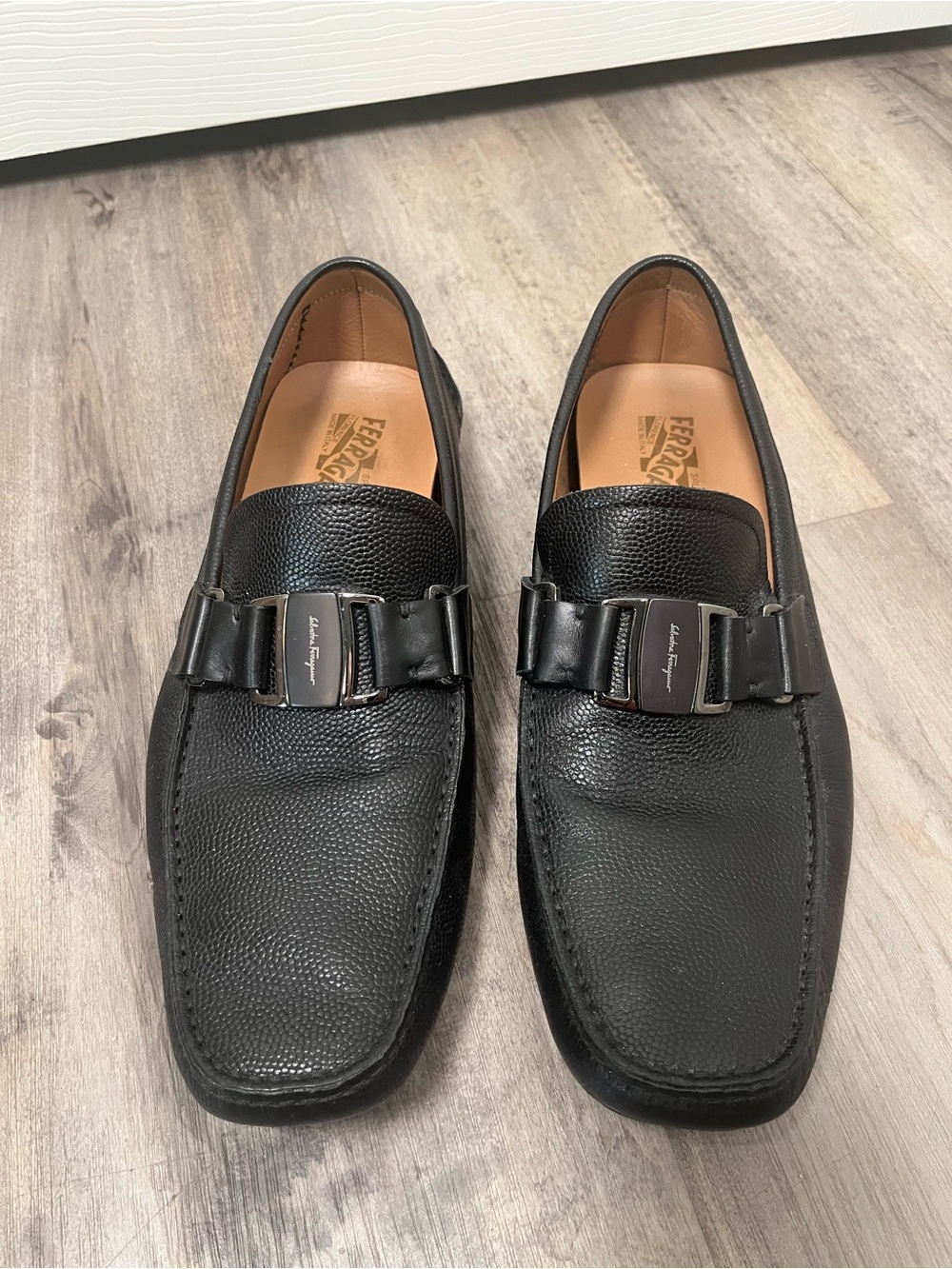 Salvatore Ferragamo Black Pebbled Leather Men’s Loafers. Paid $750, barely worn.